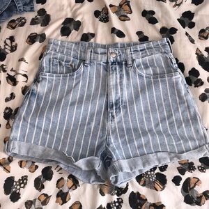 H&M high Waisted Striped Denim Shorts